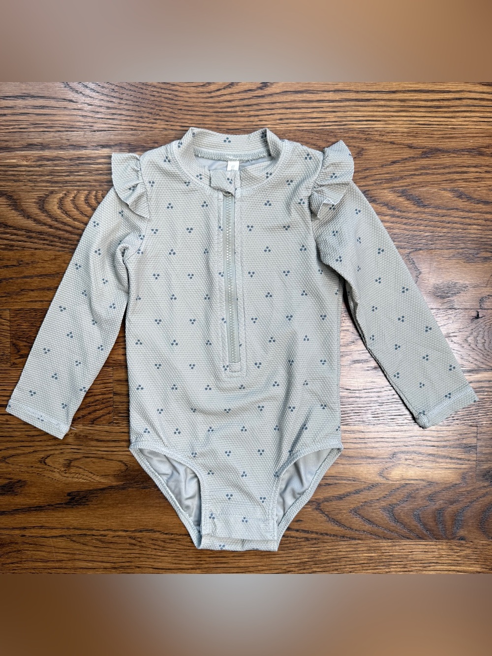 Quincy Mae Bryron Baby Girls Rashguard One Piece in Pistachio Dotty Print 12-18M